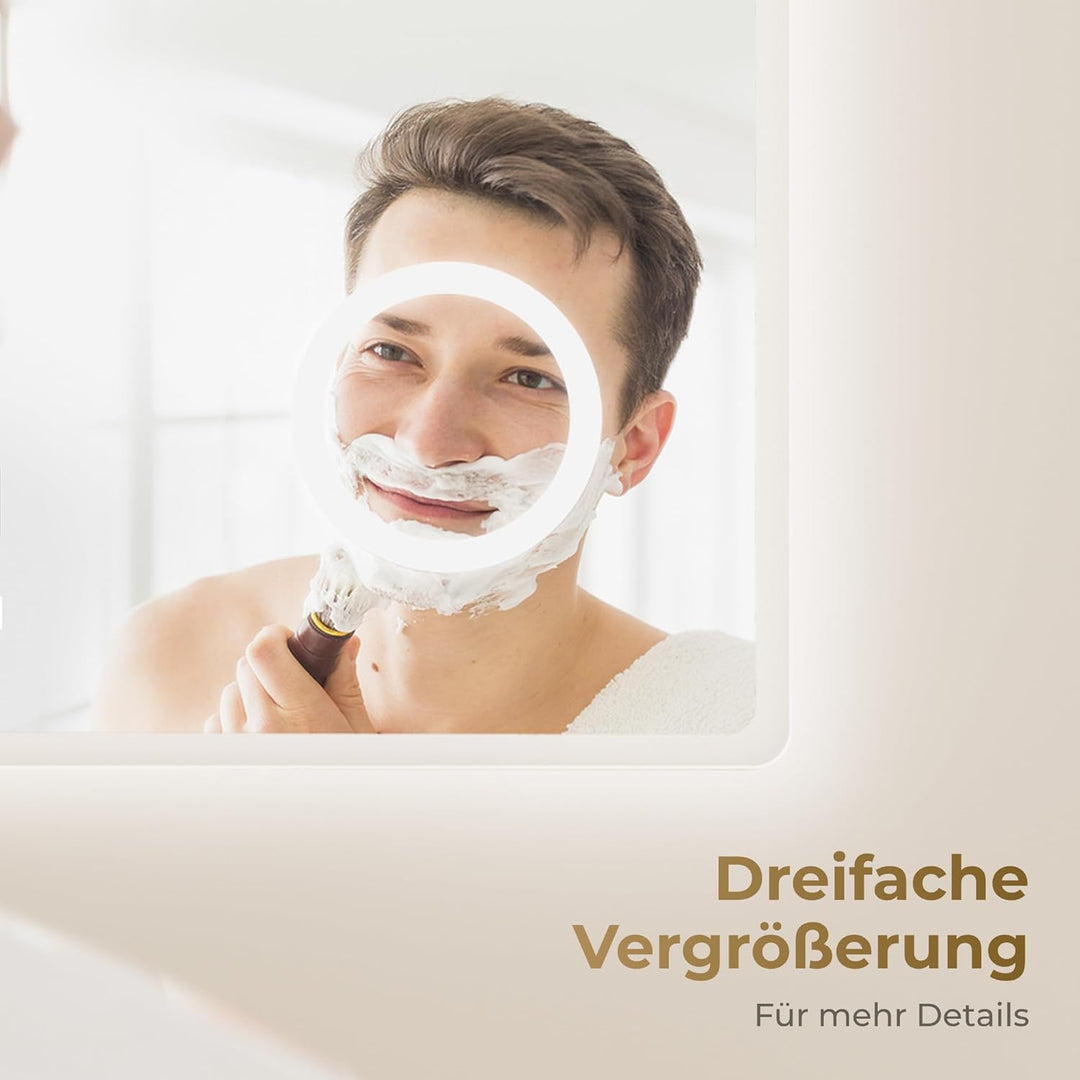 Heilmetz Badspiegel mit Beleuchtung LED 120x60cm, Badezimmerspiegel mit Beleuchtung+3X Vergrösserung
