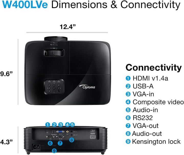 Optoma W400LVe WXGA Professioneller Projektor | 4000 Lumen für Beleuchtung | Präsentationen in Klass