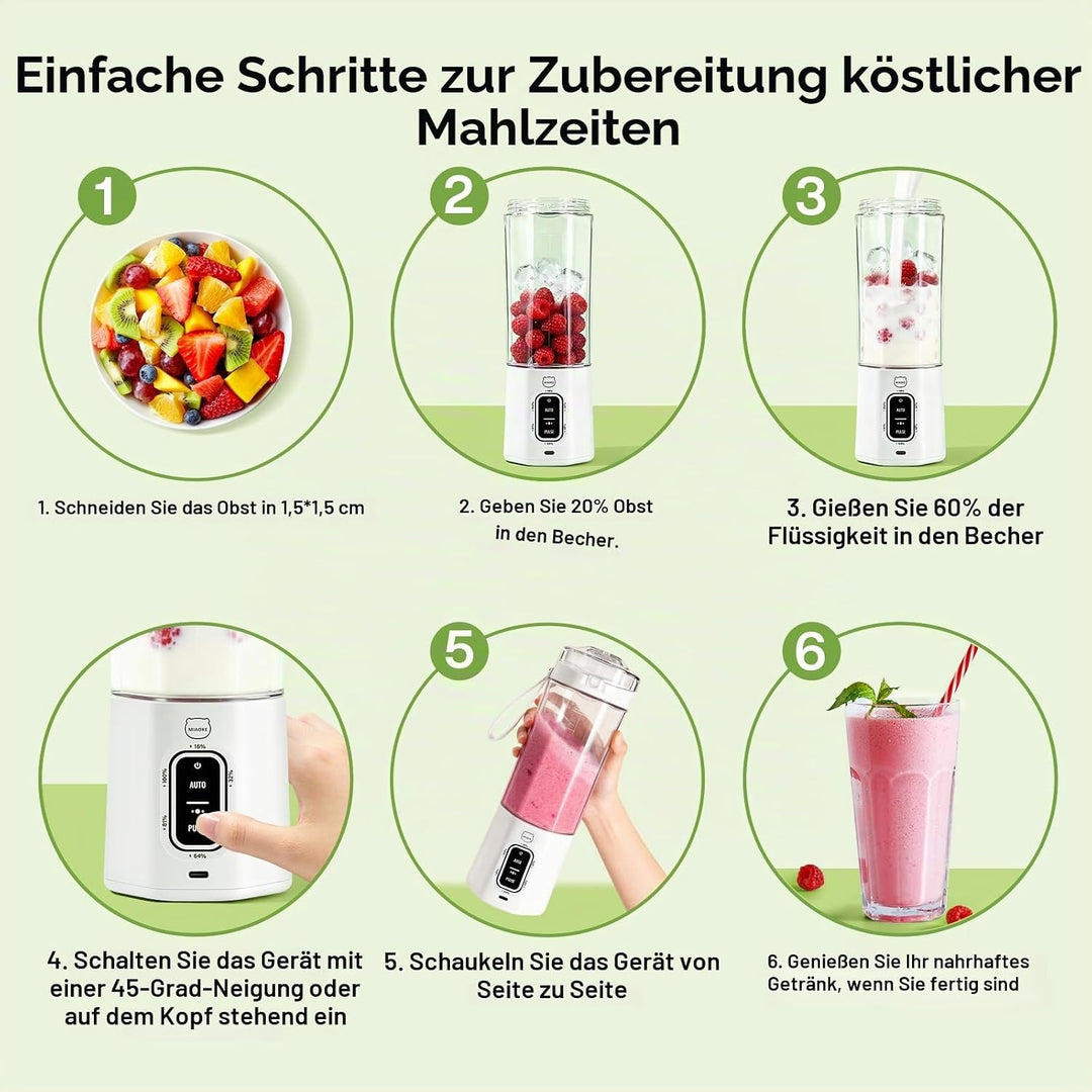 MIAOKE Tragbarer Smoothie-Mixer, 700 ml, wiederaufladbarer Mixer, mit Automatik- und Pulsfunktion, m