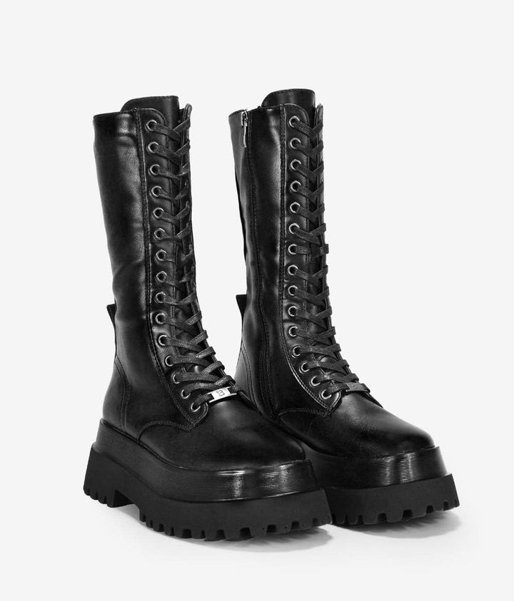BOSANOVA Hohe Militärstiefel mit Track-Sohle und Schnürung, Reissverschluss innen. 36 EU Schwarz, 36