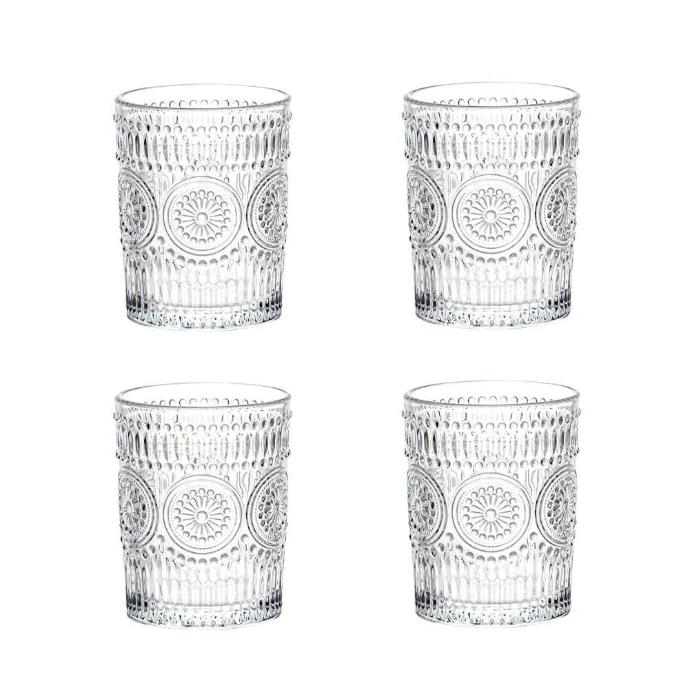 LOYUYU Set von 4, Romantische Wassergläser, 250ml Premium Trinkgläser Tumbler, Vintage Gläser Set fü