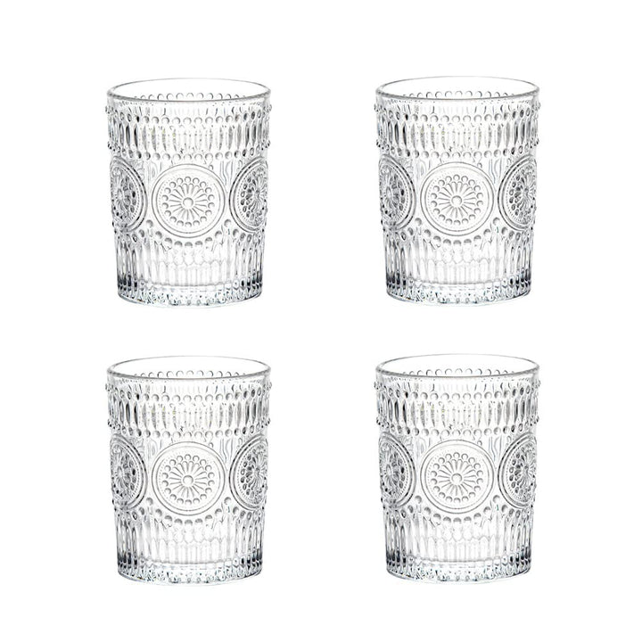 LOYUYU Set von 4, Romantische Wassergläser, 250ml Premium Trinkgläser Tumbler, Vintage Gläser Set fü