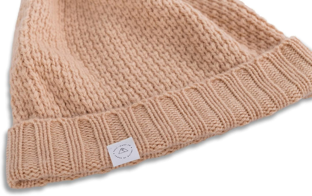 CASH-MERE.CH 100% Kaschmir Mütze | Strickmütze mit Pompon für Damen und Jugendliche Einheitsgrösse C