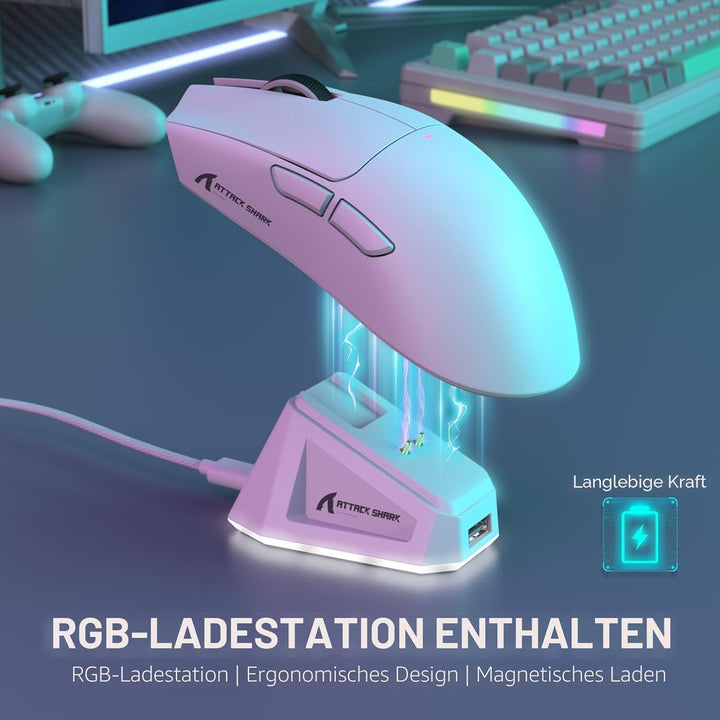 LexonElec x Attack Shark X11 Kabellose Gaming-Maus mit RGB Magnetische Ladestation, PixArt PAW3311-S