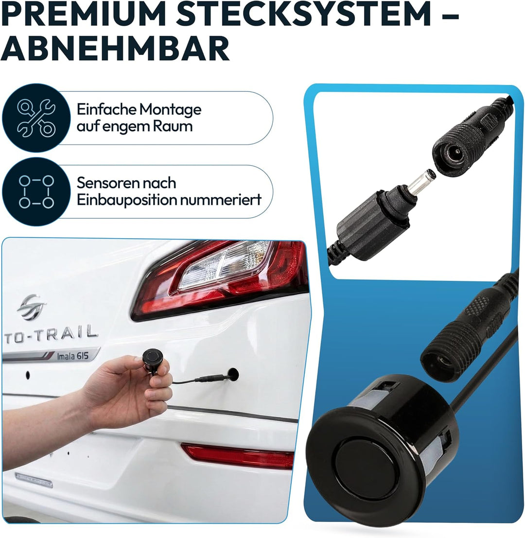 VSG24 Premium Wohnmobil Einparkhilfe zum nachrüsten, PDC Parksensoren hinten mit Stecksystem für ein