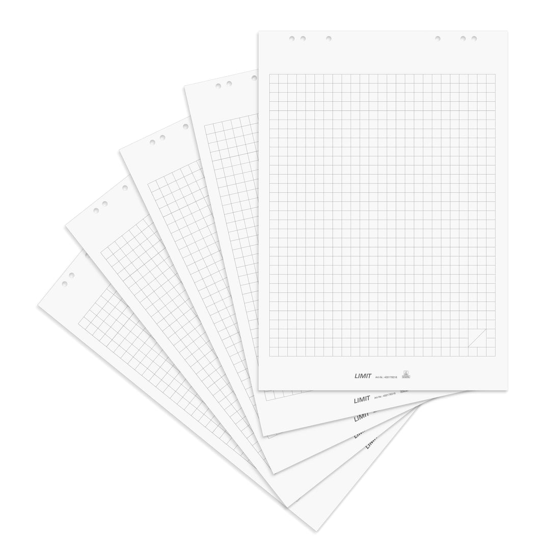 Limit Flipchart Papier, kariert, 20 Blatt je Block, 70 g/m², 5 Stück, Weiss