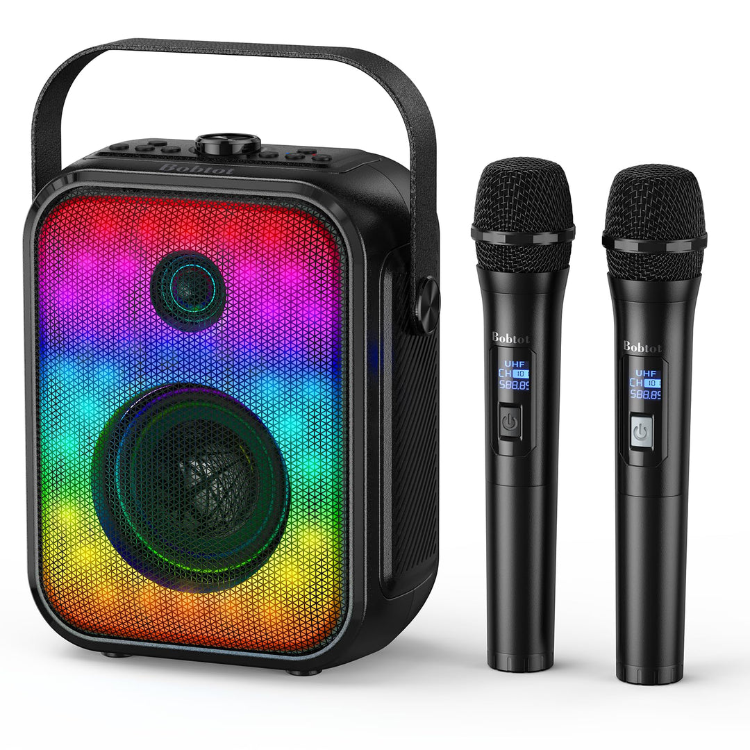 Karaoke Maschine für Erwachsene mit 2 kabellosen Mikrofonen, tragbarer Bluetooth-Lautsprecher mit St