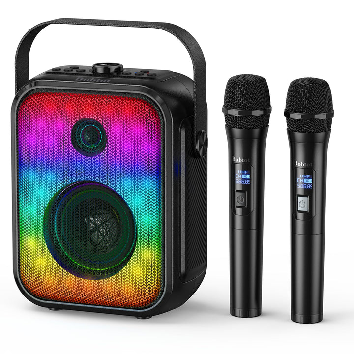 Karaoke Maschine für Erwachsene mit 2 kabellosen Mikrofonen, tragbarer Bluetooth-Lautsprecher mit St