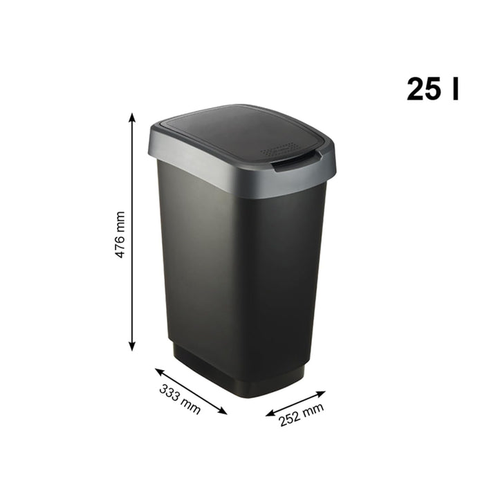 Rotho Twist 2er-Set Mülleimer 25l mit Deckel, Kunststoff (PP) BPA-frei, anthrazit/silber, 25l (33.3