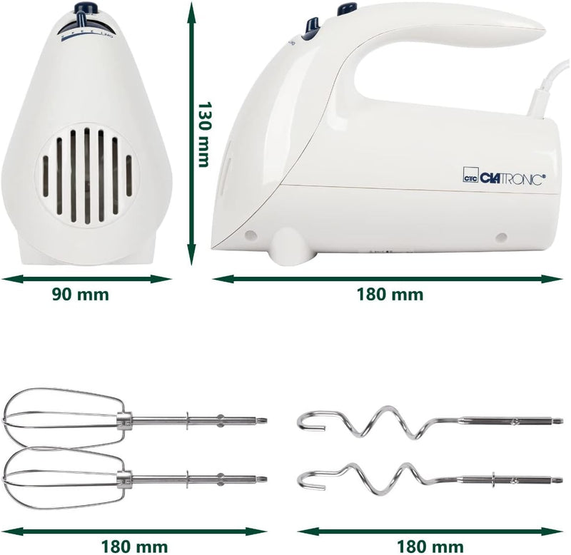 Clatronic elektrischer Handmixer | 250 Watt Motor | 5 Geschwindigkeitsstufen | Auswurftaste | robust