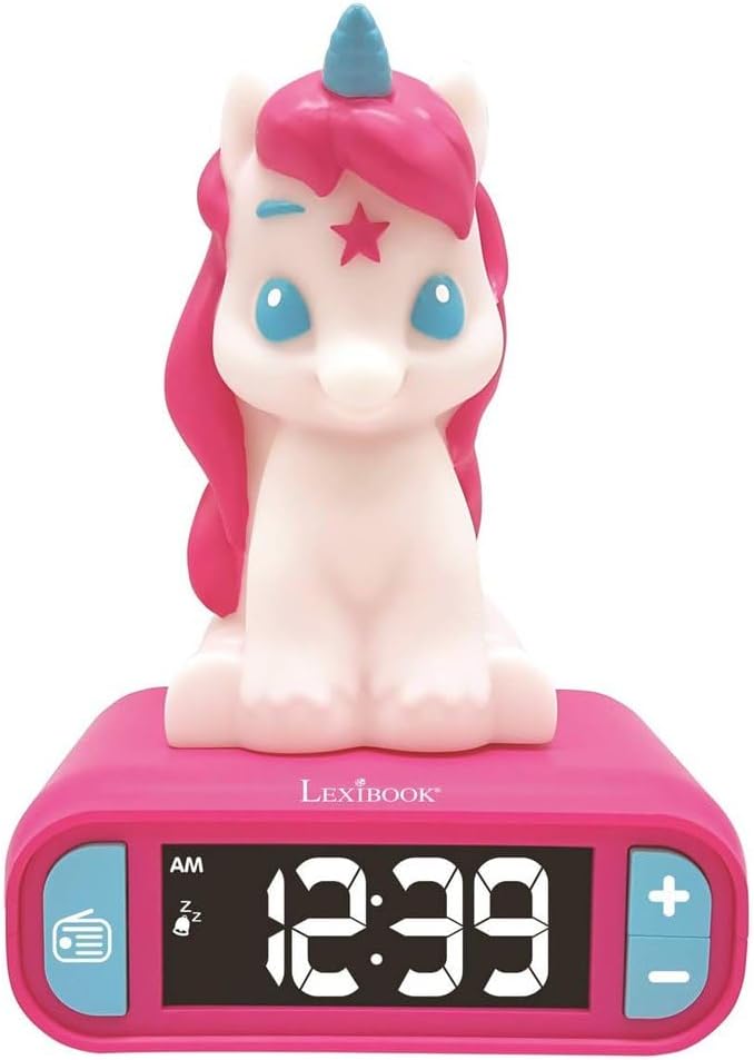 Lexibook -RL800UNI Nachtlicht für Kinder, leuchtend, Einhorn-Soundeffekte, Uhr, Alarm für Mädchen, S