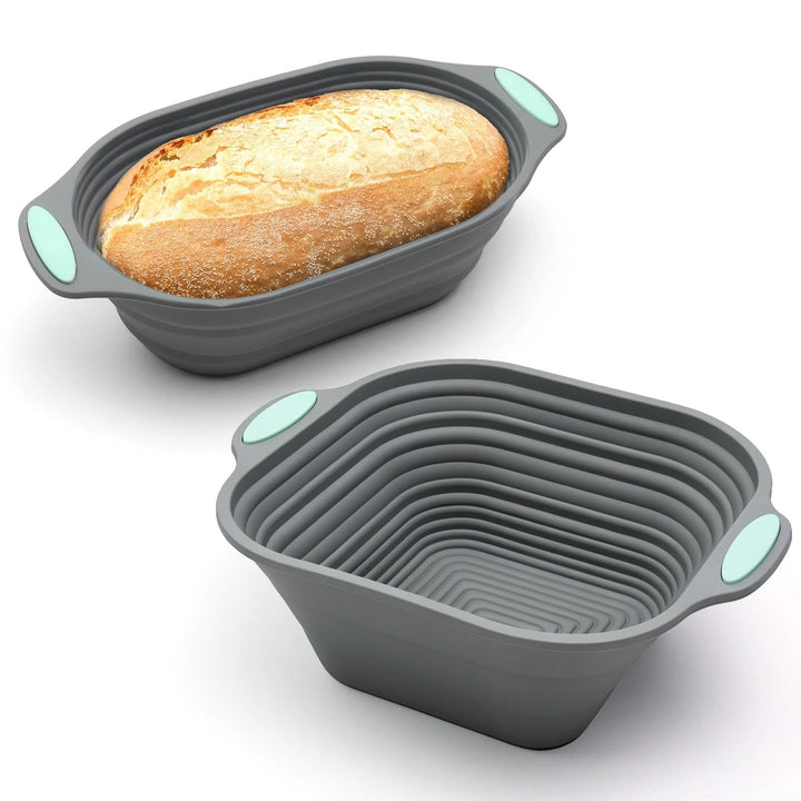 Graue Kuchenform, 26.5 cm/29.9cm Faltbare Silikon Backform Grau Quadratisch+Oval, Grau Quadratisch+O