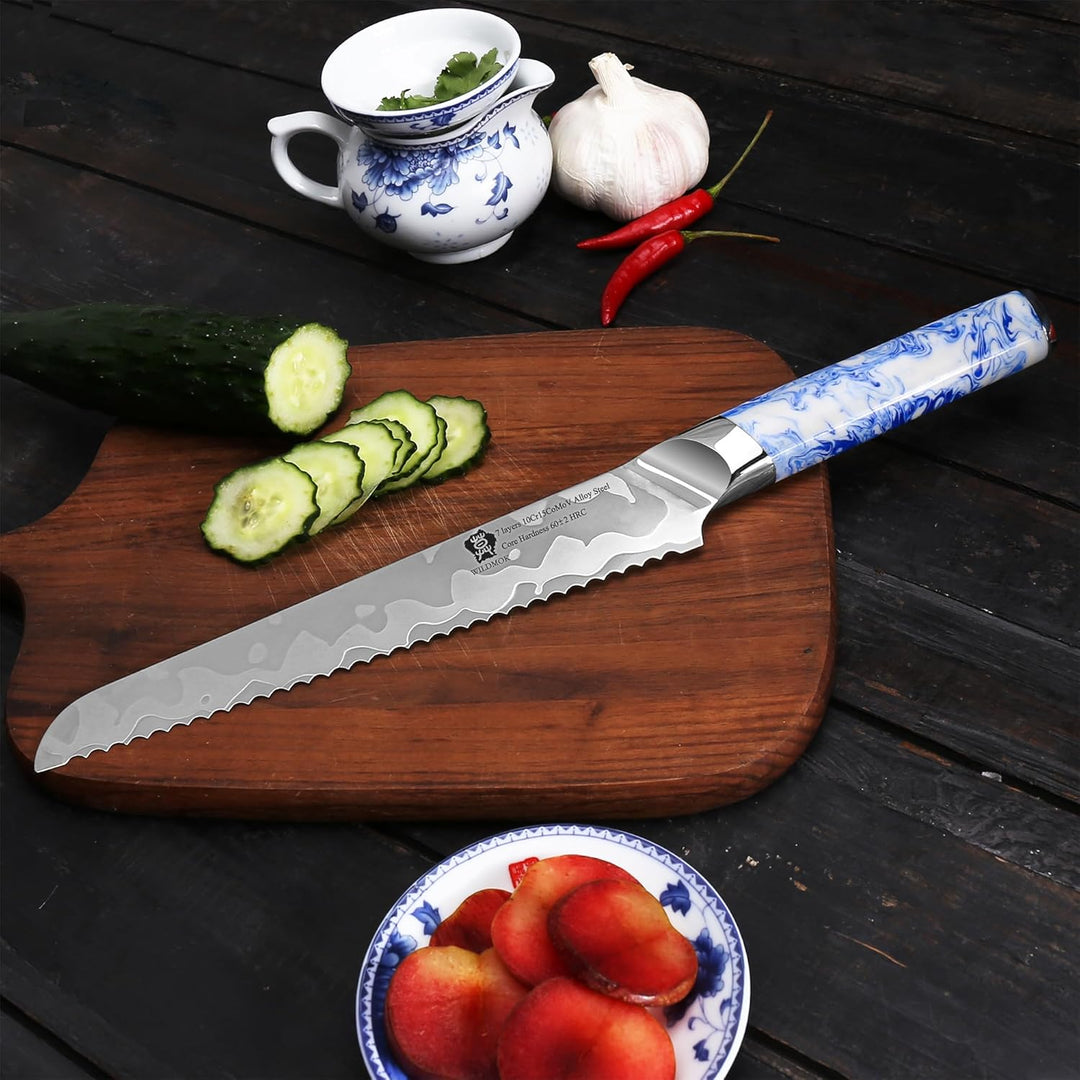 WILDMOK 23 cm hoher Kohlenstoffstahl-Messerschärfer mit ergonomischem blau-weissem Porzellanmuster H