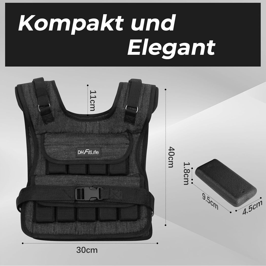 DH FitLife Verstellbare Gewichtsweste 10kg/20kg Kompakt u. Stabil zum Muskelaufbau u. Krafttraining