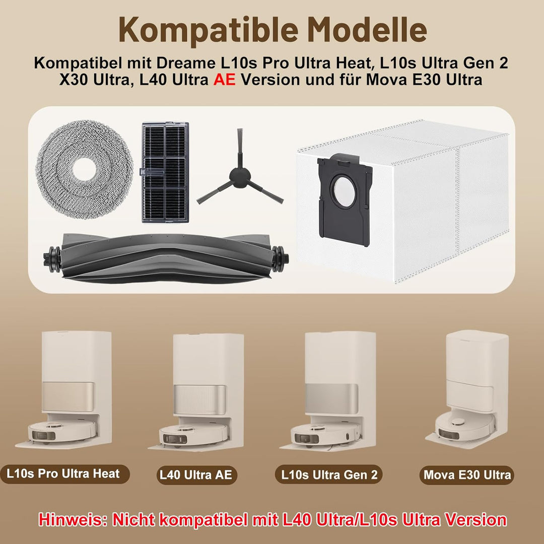 Zubehör Ersatz Kompatibel für Dreame L10s Pro Ultra Heat, L10s Ultra Gen 2, X30 Ultra, Mova E30 Ultr