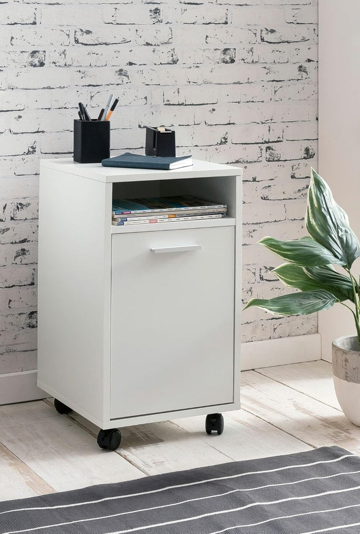 Rollcontainer Weiss 33x60x38cm Schubladenschrank | Schreibtisch-Container mit Tür & Ablage | Bürocon