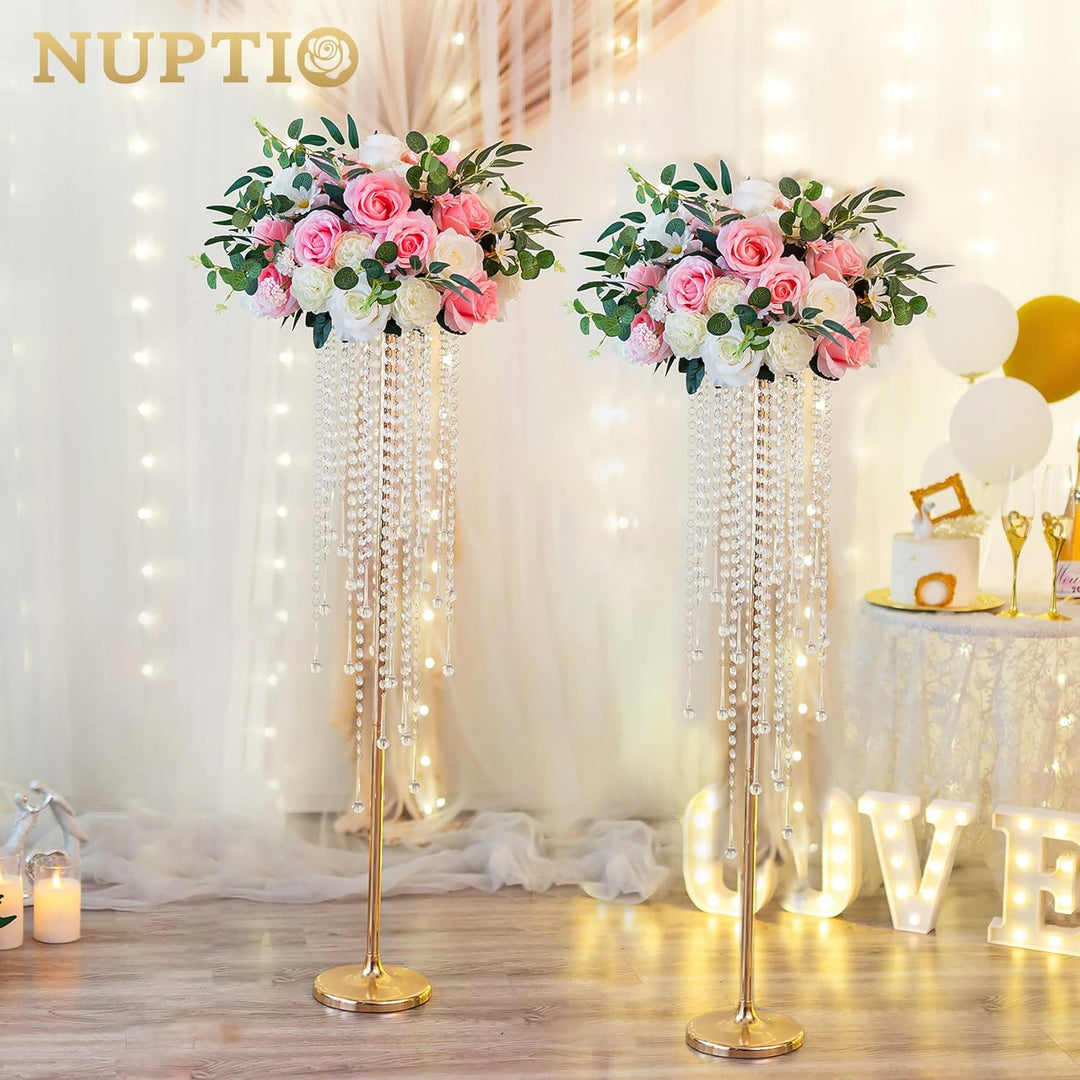 NUPTIO Hochzeit Vasen Tafelaufsätze 2 Stück 100cm Hohe Goldene Vase für Blumen Kristall Blumenstände