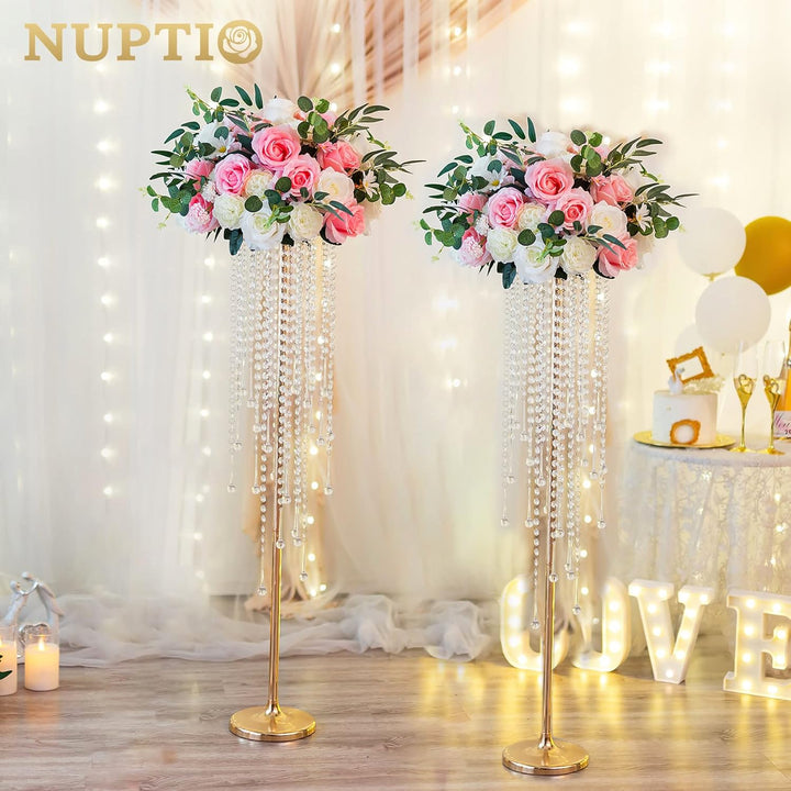 NUPTIO Hochzeit Vasen Tafelaufsätze 2 Stück 100cm Hohe Goldene Vase für Blumen Kristall Blumenstände