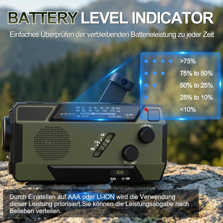 Kurbelradio Notfall Weltempfänger 4000 mAh (14800 mWh) mit 3 integrierten Kabeln Notfallradio mit ku