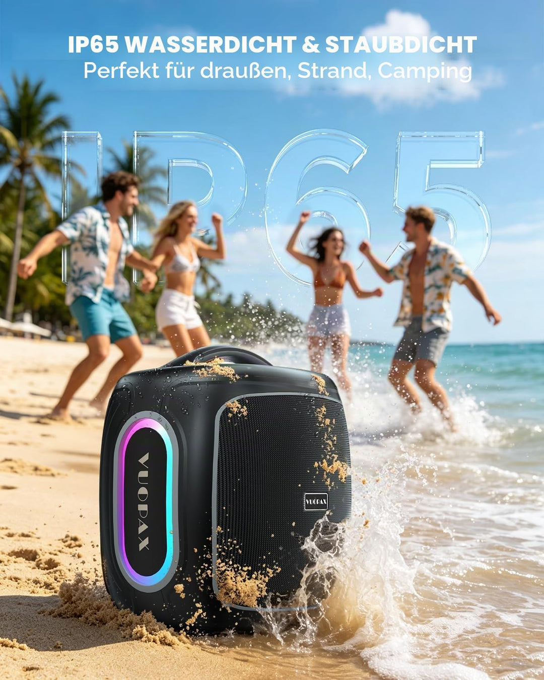 Bluetooth Lautsprecher Gross 120W, Tragbare Musikbox mit kraftvollem Sound, 6,5'' Woofer, Tiefbass &