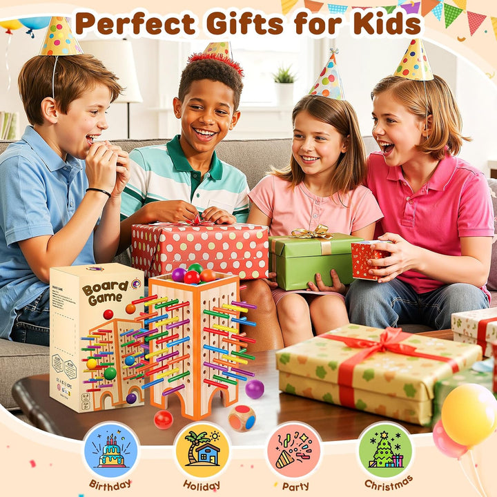 Montessori Spiel Brettspiel aus Holz, 42 Bunte Holzstäbchen &amp; 12 Bälle Kinderspiele ab 3 4 5 6 Jahre