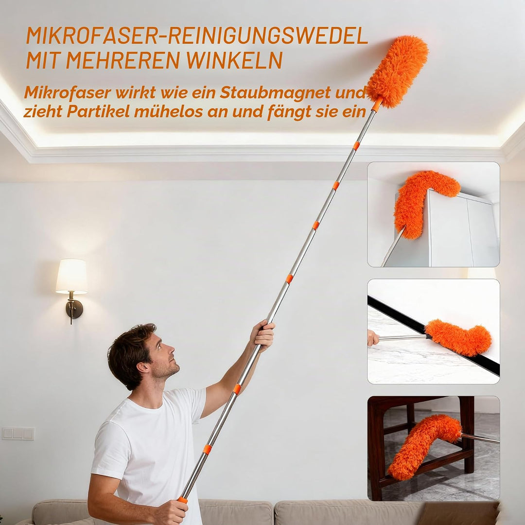 Staubwedel Teleskop 6m,Outil de Nettoyage de gouttière de Manches Télescopiques mit 1,5 bis 4,9m,Wie