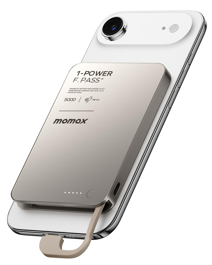 MOMAX Ultra-schlanke Powerbank 5000mAh mit Integriertem USB-C-Kabel, PD 20W Schnellladeakku für iPho