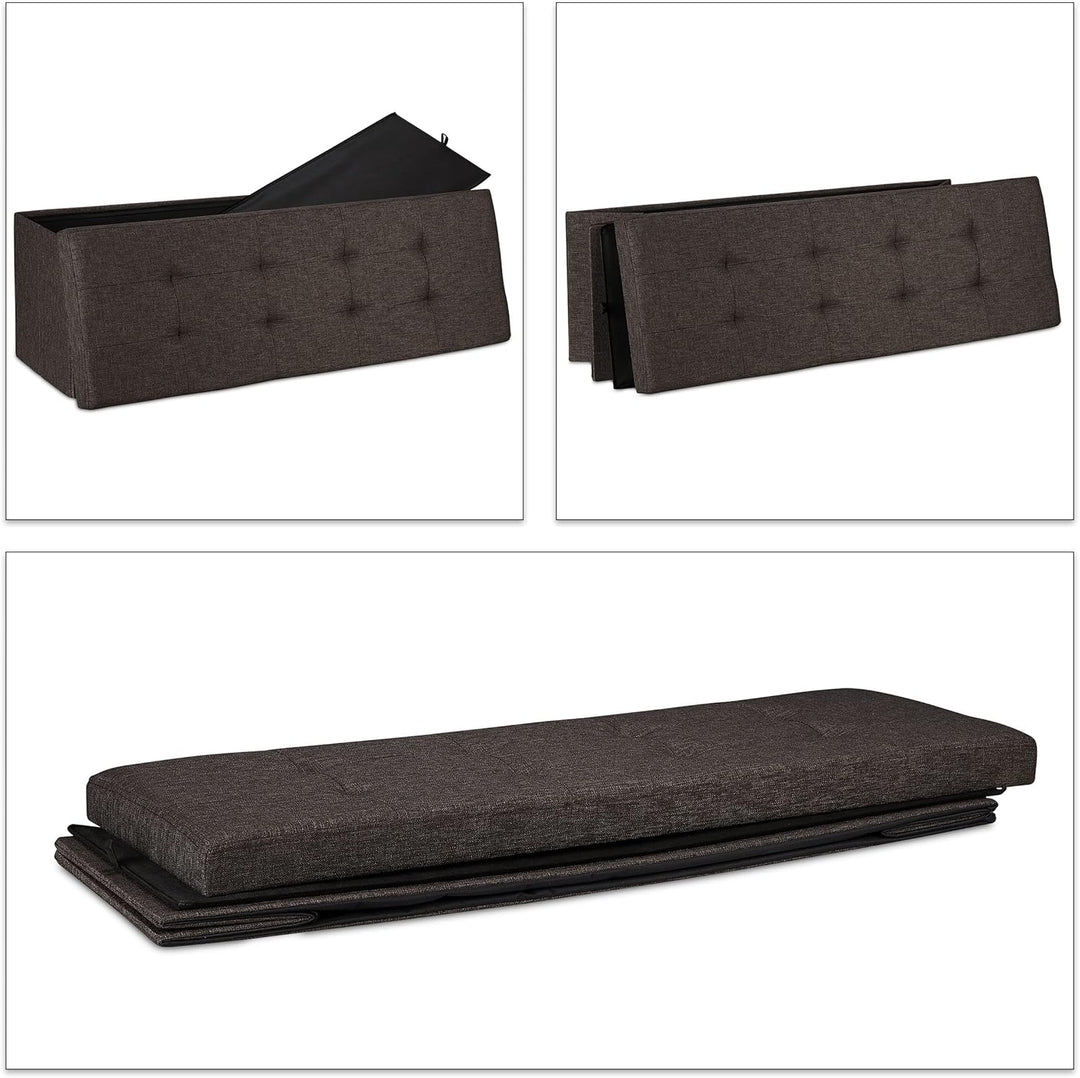 Relaxdays Sitzbank, mit Stauraum, faltbar, gepolstert, mit Trenngitter, 120 L, Flur, Schlafzimmer, T