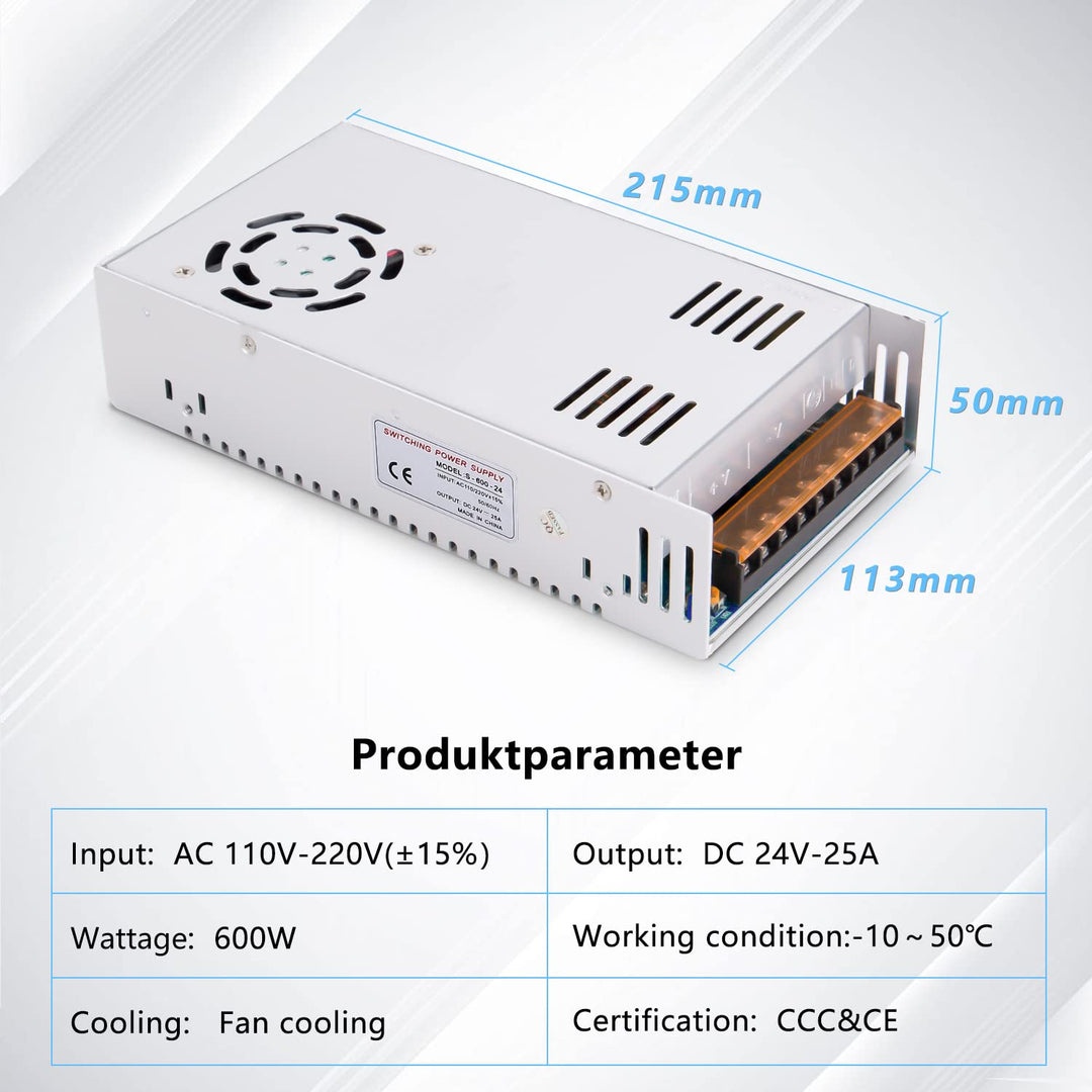 ANGEEK 24V 25A 600W DC Schaltnetzteil AC 110V/220V auf DC-24V Netzteil, Transformator mit konstanter