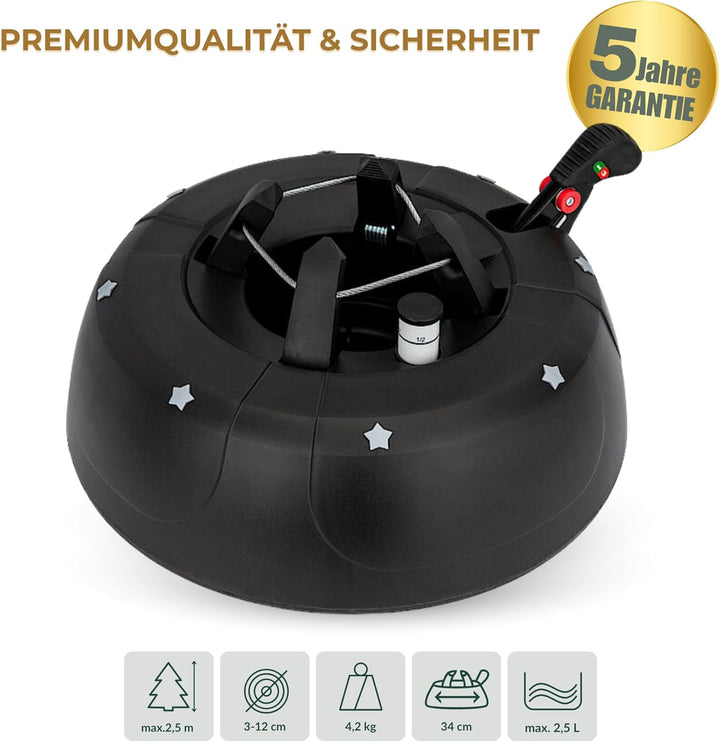Stabiler Christbaumständer für Baumhöhe bis 2,5m, mit Fusspedal und Einseiltechnik, inkl. 2,5L Wasse