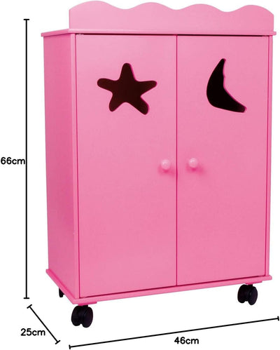 small foot Puppenschrank/Puppenmöbel aus Holz, mit einer Kleiderstange und 3 Fächer für Puppenkleide