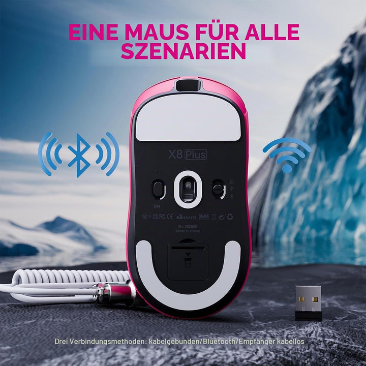 ATTACK SHARK X8 Serie Kabellose Gaming-Maus, 55–65 g Superleicht, PixArt PAW3395/3950 Sensor, BT/2.4