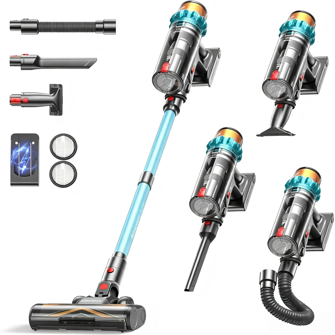 ElecKeys Akku Staubsauger 50000Pa/600W/70Min, Staubsauger Kabellos mit LED Display, Blau