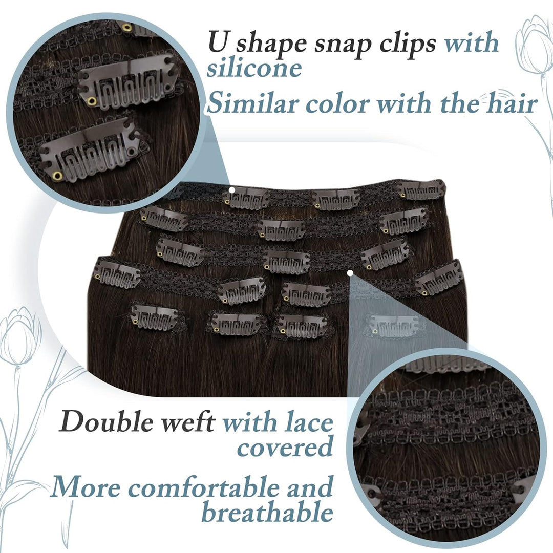 RUNATURE Dunkelbraun Clip Extensions Echthaar Günstig 30cm Clip in Echthaar Extensions 80g 7pcs Remy