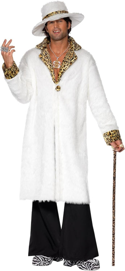 Pimp Costume, White and Leopard Print (M), M