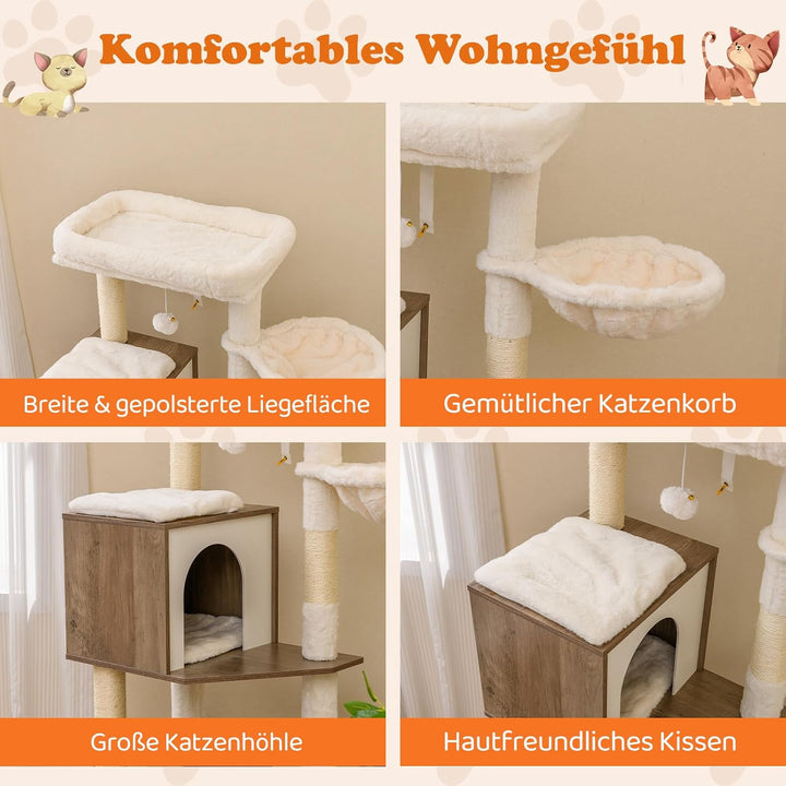 COSTWAY Kratzbaum mit Katzenklo Schrank, Katzenschrank für Katzentoilette, Katzenkratzbaum mit Sisal