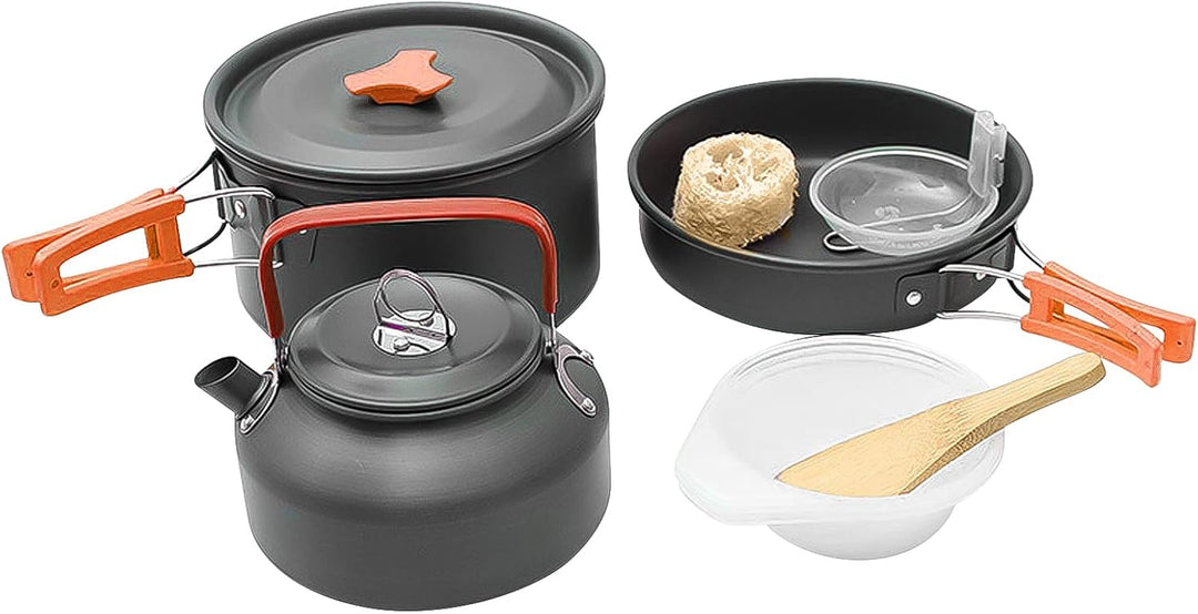 Grafner Premium Camping Kochgeschirr Set 11-teilig, stabiles Aluminium mit Antihaftbeschichtung, kle