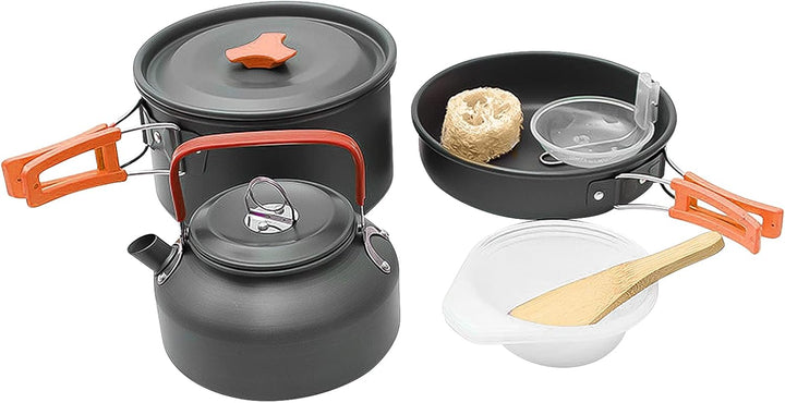 Grafner Premium Camping Kochgeschirr Set 11-teilig, stabiles Aluminium mit Antihaftbeschichtung, kle