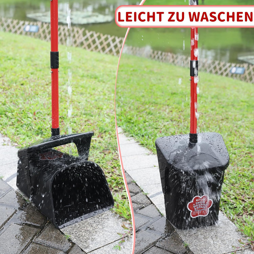Hundekotschaufel Schwenkbehälter & Rechen & Spaten Mit 60 Hundekotbeutel, Hundekotsammler Für Grosse