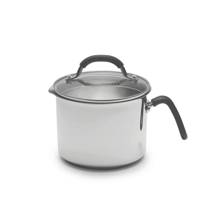 Coolinato - Milchtopf mit Ausgiesser und Glasdeckel I 16 cm, 2,4 Liter I Edelstahl Universaltopf für