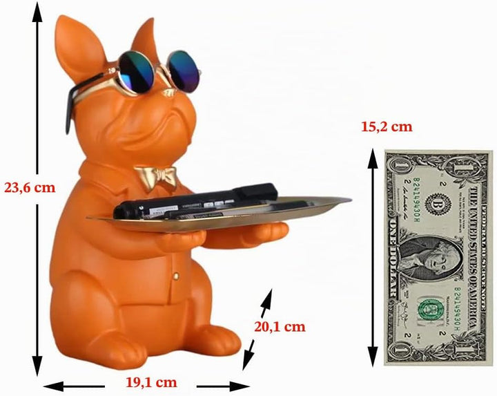 Orange Bulldoggen-Tablett-Statue – Modernes Sparschwein-Tablett zur Aufbewahrung von Schlüsseln, Süs
