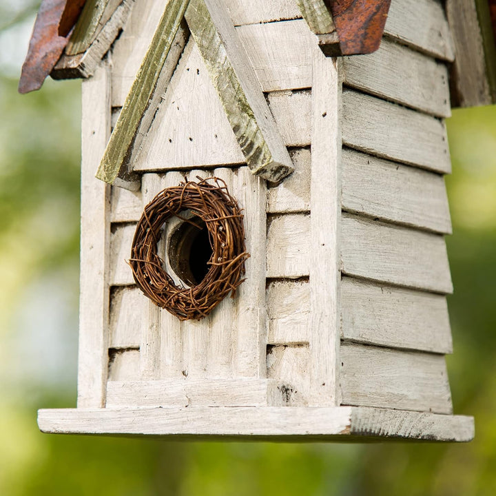 Glitzhome GH90086 Hängendes Vogelhaus aus Holz, abgenutzt, Weiss Weiss/opulenter Garten, Weiss/opule