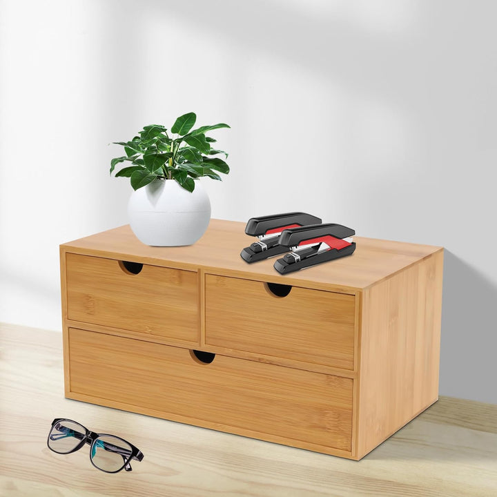Aufbewahrungsbox Bambus Schreibtisch Organizer mit 3 Schubladen Mini Kommode Rohholzfarbe Schreibtis