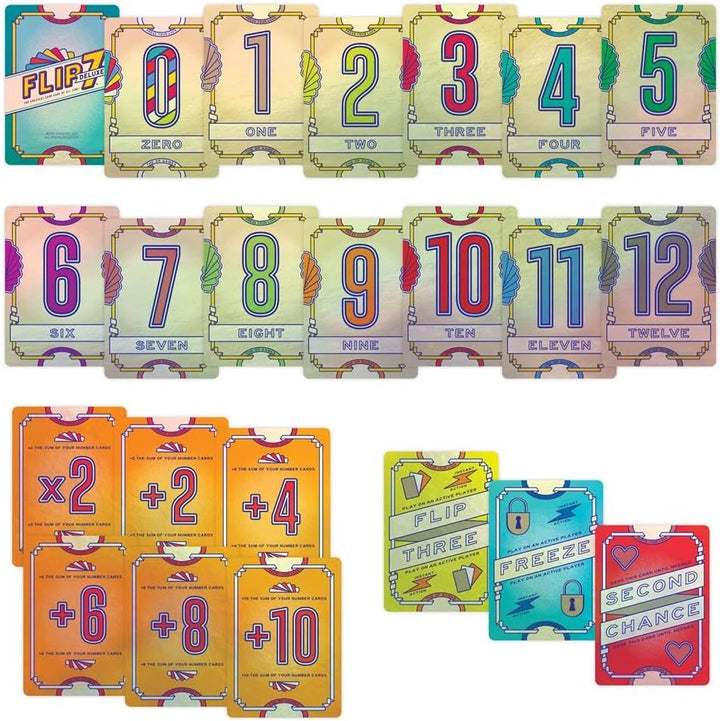 USAopoly Flip 7 Deluxe, Party-Kartenspiel, ab 8 Jahren, für 3 Spieler, über 20 Minuten Spieldauer Lu