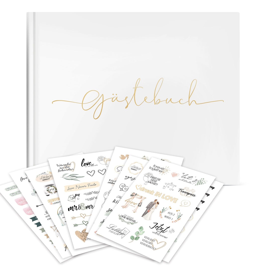 Hyggartn Gästebuch Hochzeit mit Stickern – Weisses Blanko Gästebuch 100 Seiten, Hochzeitsgästebuch &