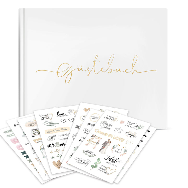 Hyggartn Gästebuch Hochzeit mit Stickern – Weisses Blanko Gästebuch 100 Seiten, Hochzeitsgästebuch &