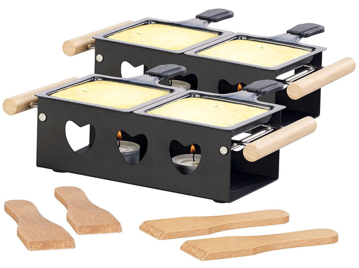 Rosenstein & Söhne Raclette Teelichtofen: 2er-Set Teelicht-Raclette für 2 Personen, mit Schabern und