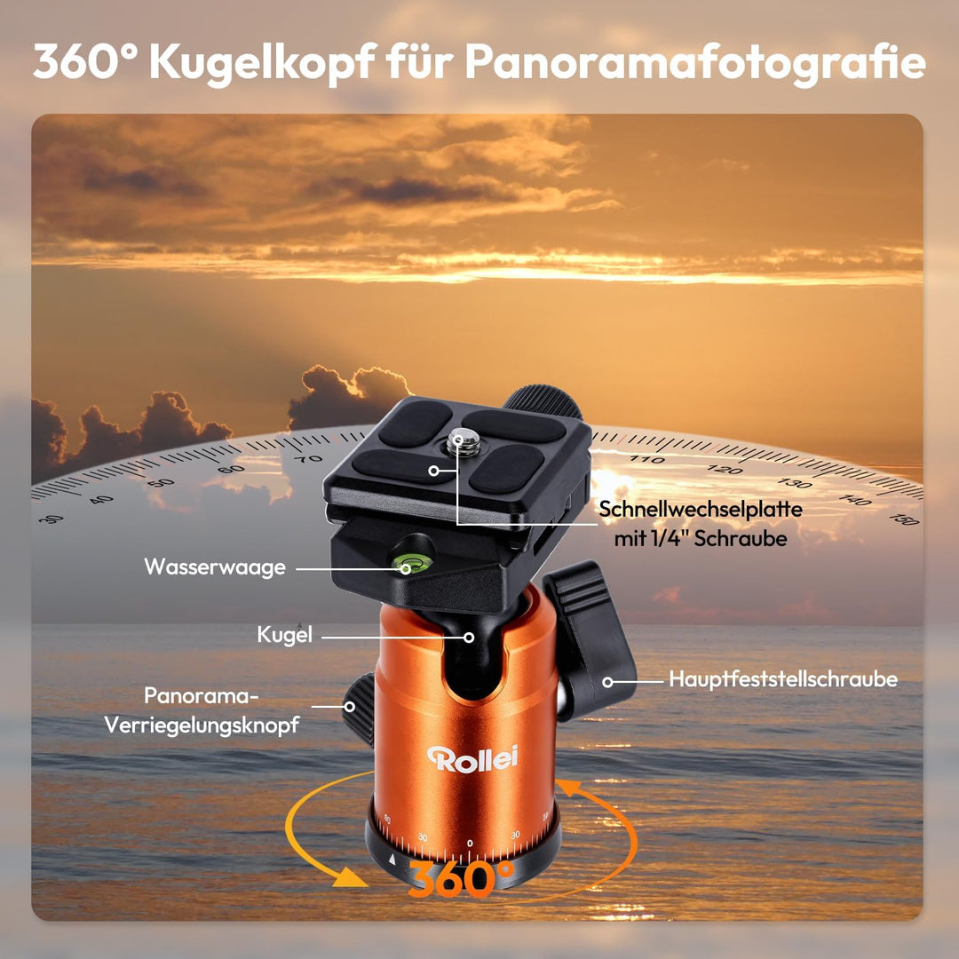 Rollei Compact Traveler No. 1 - leichtes Reisestativ aus Aluminium mit geringem Packmass von nur 31,