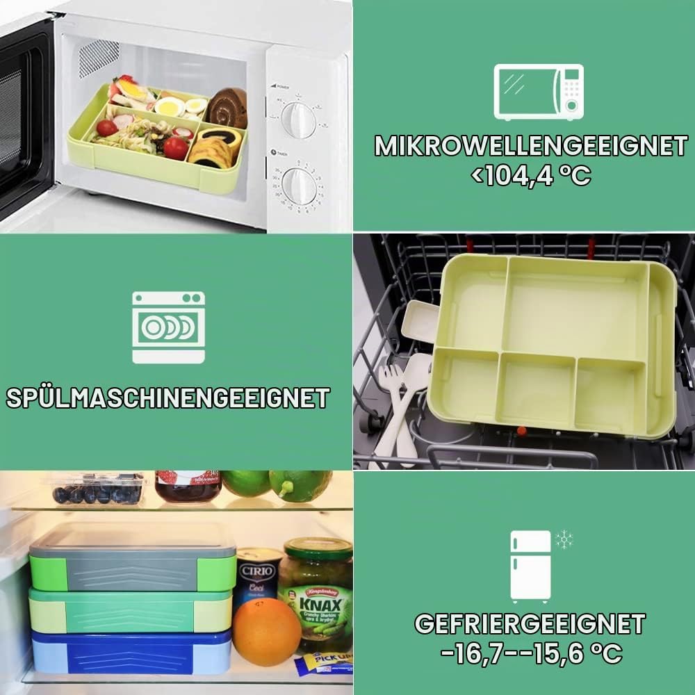 Bugucat Brotdose Kinder mit Fächern 1330ML 2 Set,Lunchbox Kinder Bento Box Auslaufsicher mit 6 Fäche