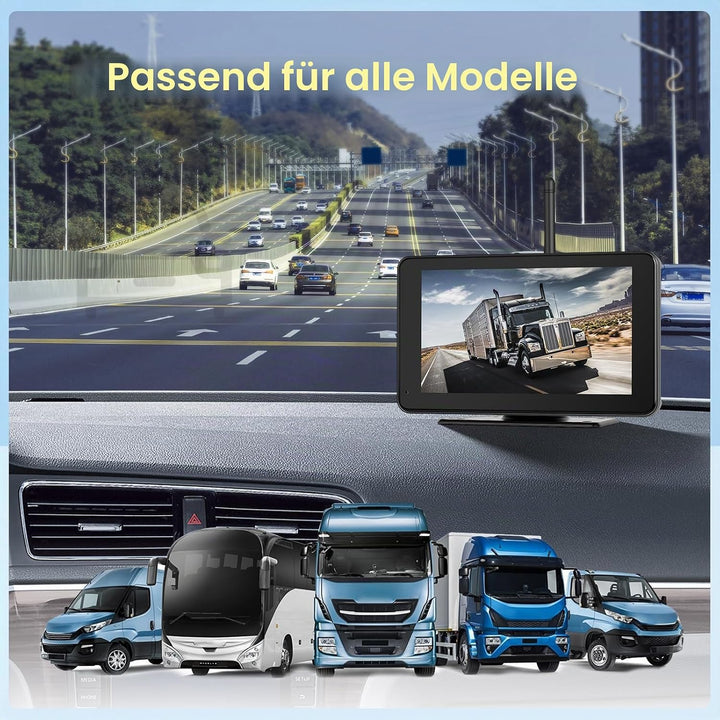 CAMECHO [Touchscreen] Rückfahrkamera Kabellos IP68 Wasserdicht mit 7 Zoll HD Monitor Dashcam Nachtsi